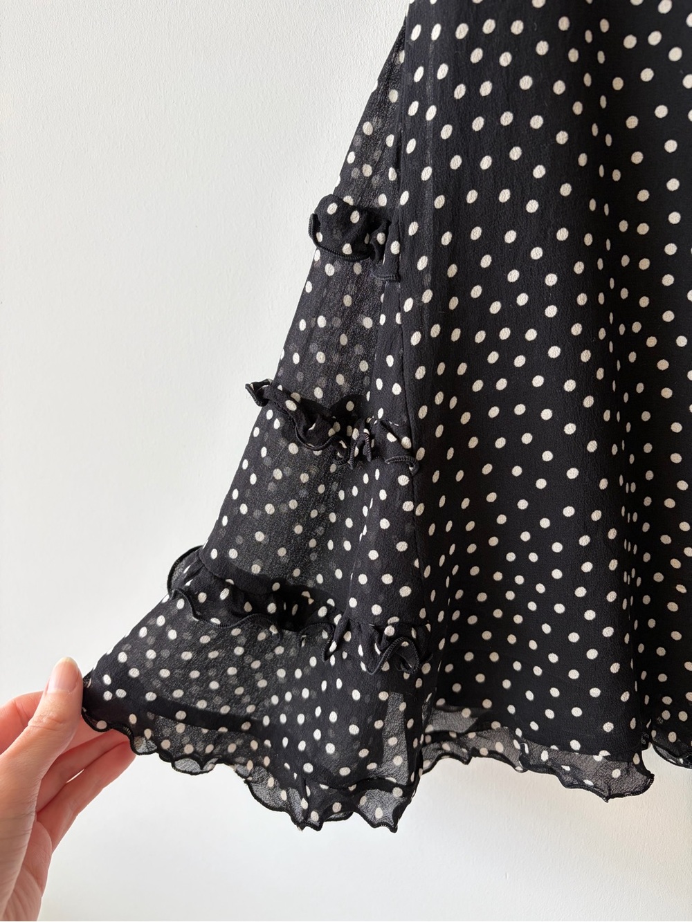 Escada Black and White Polka Dot Midi Skirt with Ruffles - Picture 2 of 7